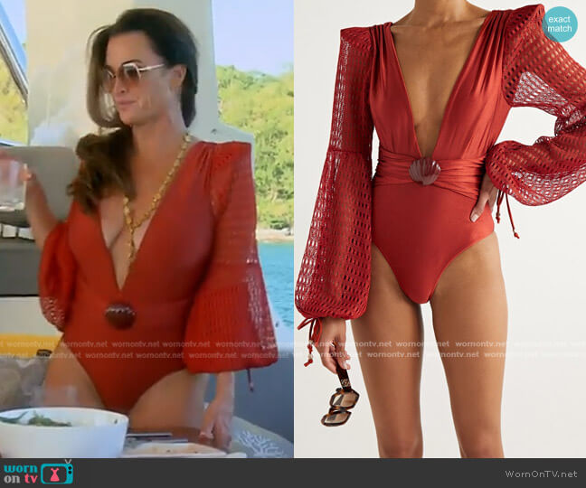 Knitted Sleeve Swimsuit by Patbo worn by Kyle Richards  on The Real Housewives of Beverly Hills