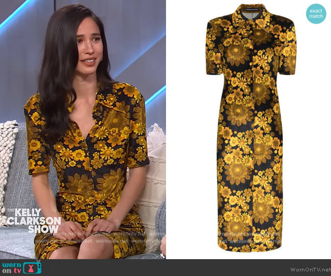 Floral-print Fitted Shirt Dress by Kwaidan Editions worn by Kelsey Asbille on The Kelly Clarkson Show