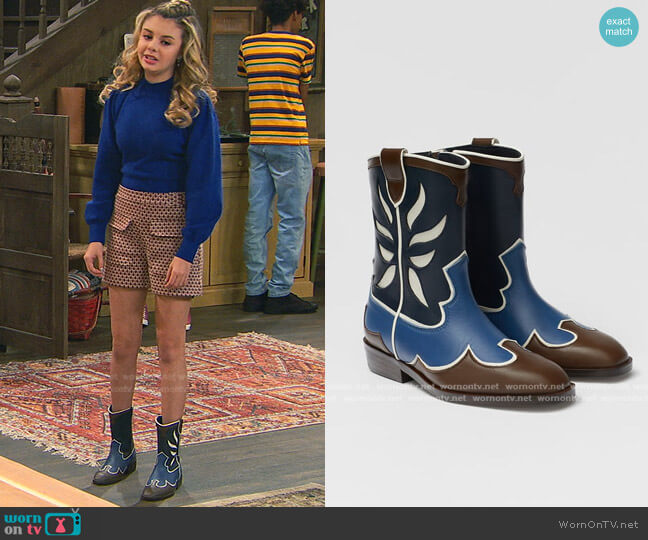 Leather Cowboy Ankle Boots by Zara worn by Destiny Baker (Mallory James Mahoney) on Bunkd