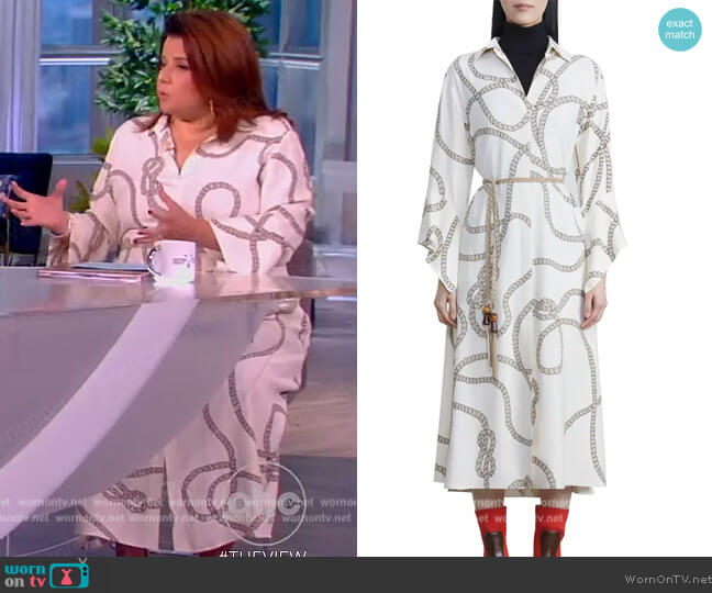 Rope Print Long Sleeve Belted Shirtdress by Lafayette 148 worn by Ana Navarro on The View