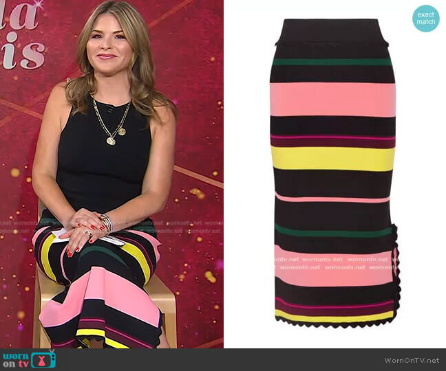 Las Palmas Striped Stretch-Knit Midi Skirt by Apiece Apart worn by Jenna Bush Hager on Today