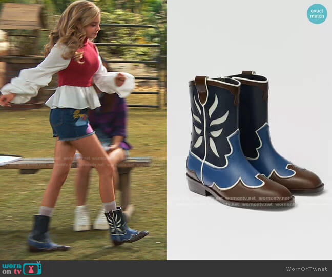 Leather Cowboy Ankle Boots by Zara worn by Destiny Baker (Mallory James Mahoney) on Bunkd