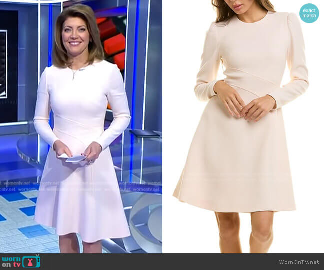 Seamed Wool-Blend A-Line Dress by Lela Rose worn by Norah O'Donnell  on CBS Evening News