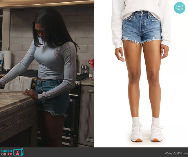 501 High Rise Denim Shorts by Levis worn by Calliope Burns (Imani Lewis) on First Kill