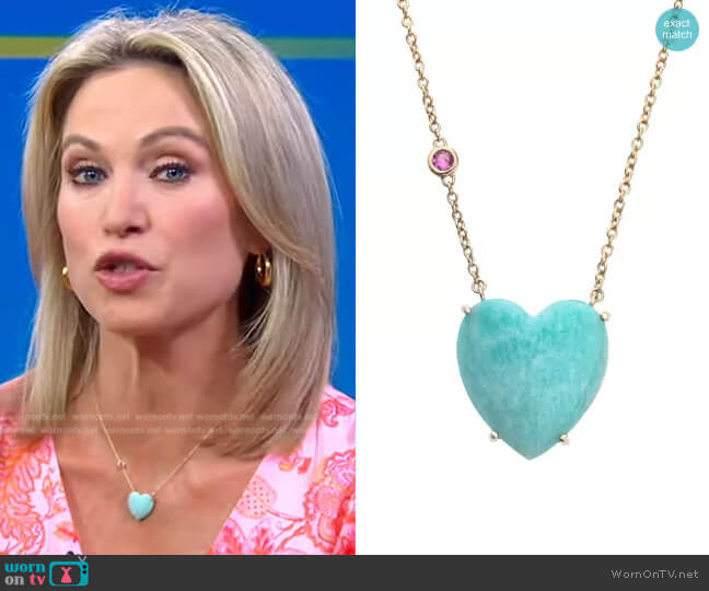 Love Amazonite Heart Necklace by Jane Win worn by Amy Robach  on Good Morning America