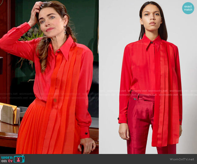 Lucie Brochard.võ Luxembourg Asymmetrical Pleated Shirt worn by Victoria Newman (Amelia Heinle) on The Young and the Restless