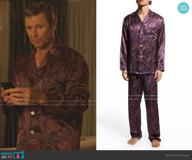 Silk Paisley Pajama Set by Majestic International worn by Grant Show on Dynasty