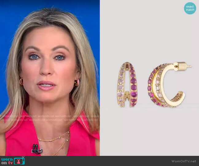 Mariah Swarovski Double Hoop Earrings by Bonheur Jewelry worn by Amy Robach on Good Morning America