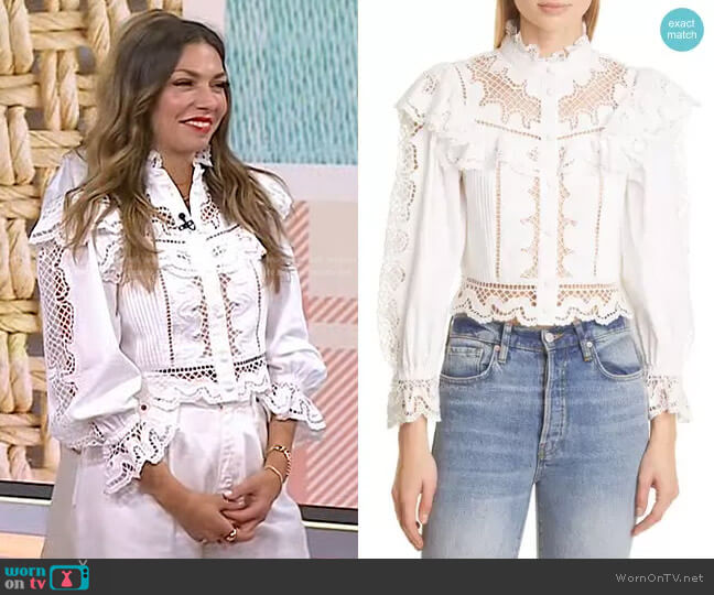 Marlo Eyelet Peplum Blouse by Alice + Olivia worn by Melissa Garcia on Today