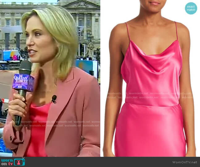 Marta Silk Cowlneck Cami Top by Cinq a Sept worn by Amy Robach on Good Morning America