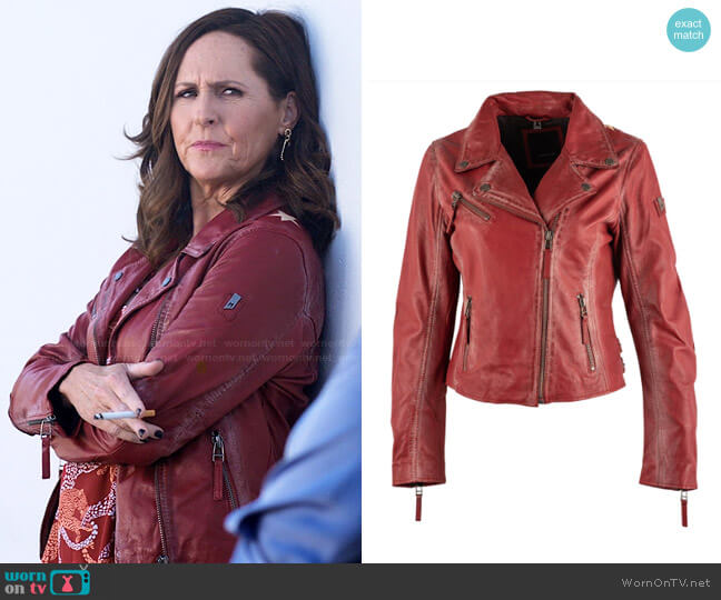Jackie’s red leather jacket with stars on I Love That For You