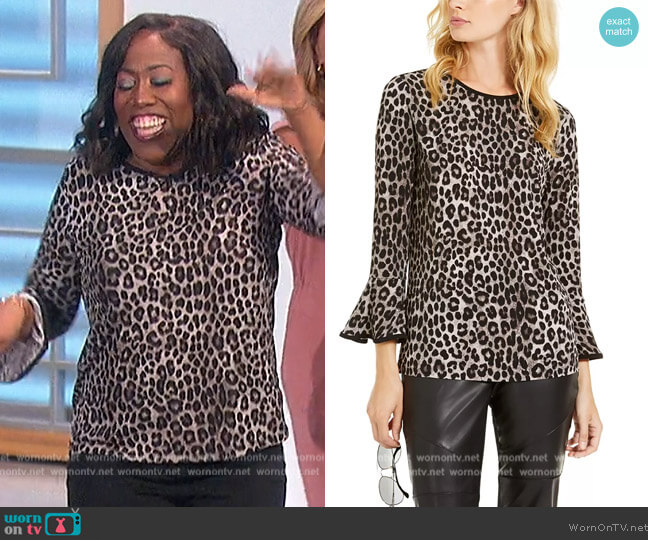 Leopard-Print Flare-Sleeve Top by MICHAEL Michael Kors worn by Sheryl Underwood on The Talk