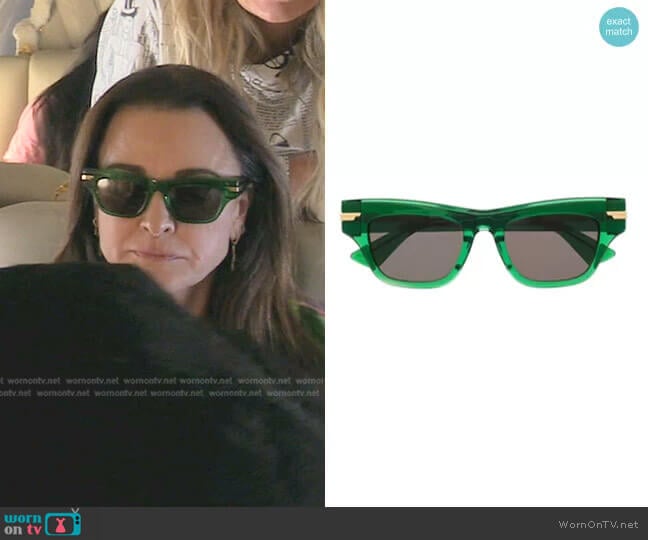 Mitre Sunglasses by Bottega Veneta worn by Kyle Richards  on The Real Housewives of Beverly Hills