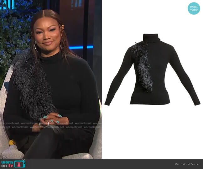 Feather-Trimmed Sweater by Neiman Marcus worn by Garcelle Beauvais on E! News Daily Pop