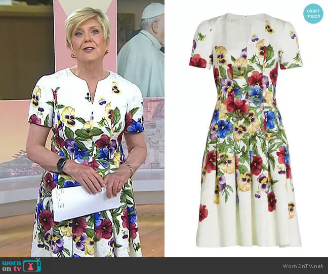 Pleated Pansy Cloque Mini Dress by Oscar de la Renta worn by Anne Thompson on Today