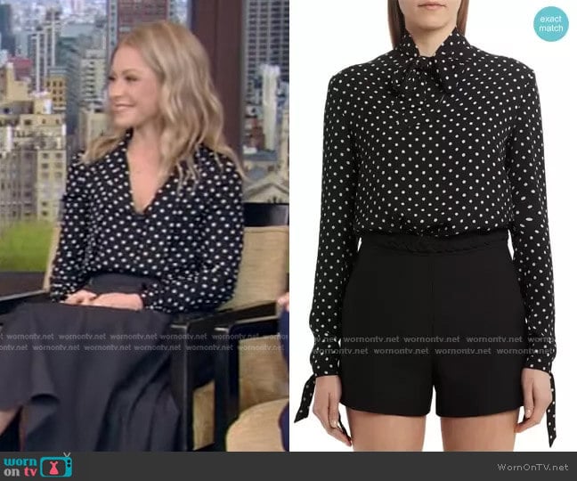 Polka Dot Silk Georgette Blouse by Valentino worn by Kelly Ripa on Live with Kelly and Mark