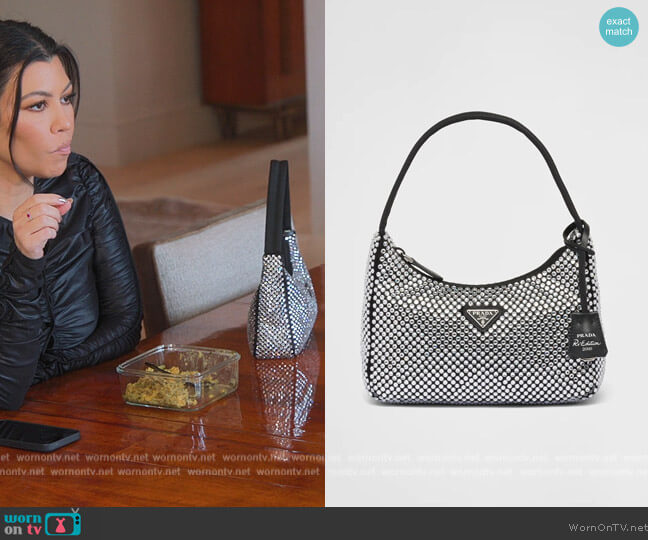 Satin mini-bag with artificial crystals by Prada worn by Kourtney Kardashian (Kourtney Kardashian) on The Kardashians