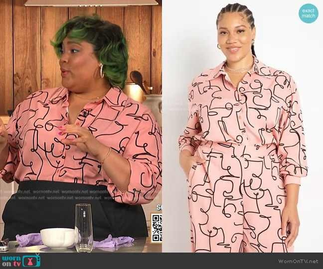 Printed Button Down Top by Eloquii worn by Chef Lovely on E! News Daily Pop