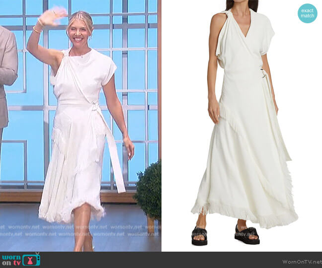 Textured Fringe Crepe Wrap Dress by Proenza Schouler worn by Amanda Kloots  on The Talk
