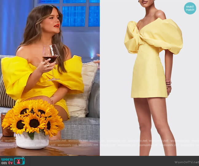 Xavier Off-the-Shoulder Puff-Sleeve Mini Dress by Rachel Gilbert worn by Maren Morris on The Kelly Clarkson Show