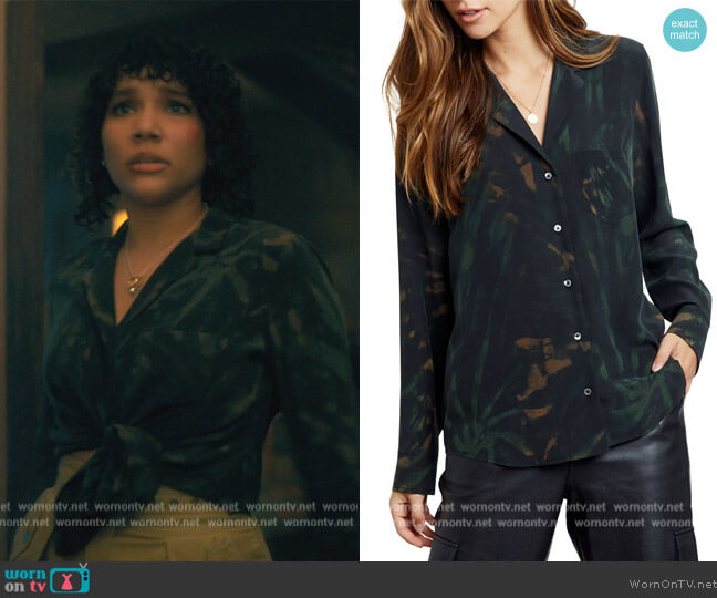 Rebel Tie Dye Print Long Sleeve Silk Blouse by Rails worn by Allison Hargreeves (Emmy Raver-Lampman) on The Umbrella Academy