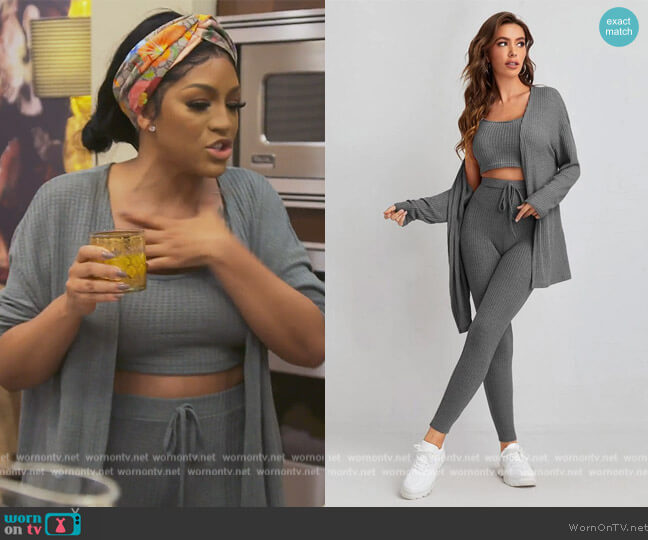 Waffle Knit Tank Top And Leggings Set With Coat by Shein worn by Drew Sidora on The Real Housewives of Atlanta