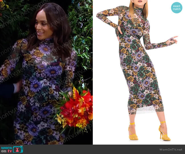 Shailene Long Sleeve Mesh Midi Dress in Botanical Garden by AFRM worn by Lani Price (Sal Stowers) on Days of our Lives