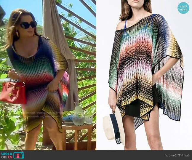 Short Zig-Zag Stripe Poncho by Missoni Mare worn by Kyle Richards  on The Real Housewives of Beverly Hills