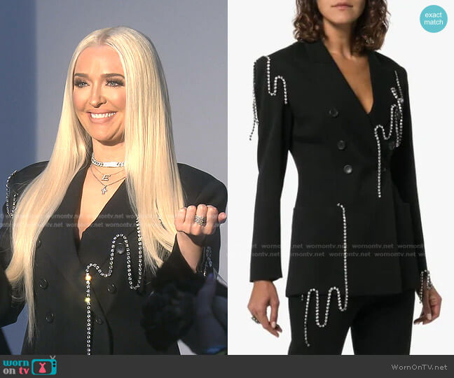 Squiggle Crystal-Embellished Double-Breasted Twill Blazer by Christopher Kane worn by Erika Jayne on The Real Housewives of Beverly Hills