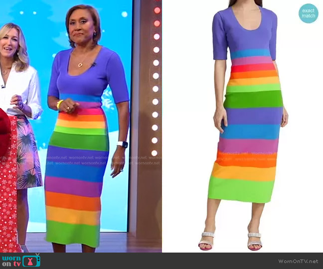 Striped Colorblock Midi-Dress by Christopher John Rogers worn by Robin Roberts on Good Morning America