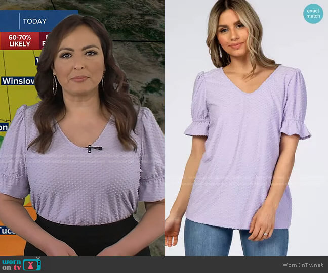 WornOnTV: Iris Hermosillo’s lilac swiss dot top on Good Morning America ...