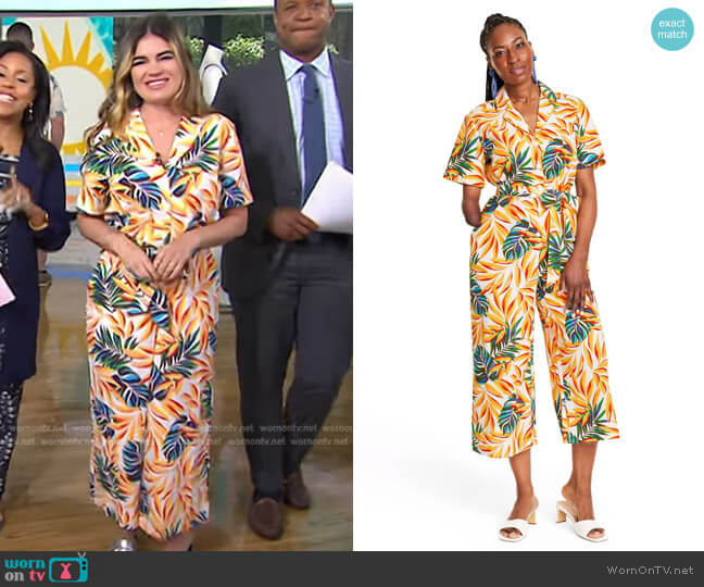 Tropical Print Tie-Front Jumpsuit by Tabitha Brown for Target worn by Kathy Buccio on Today