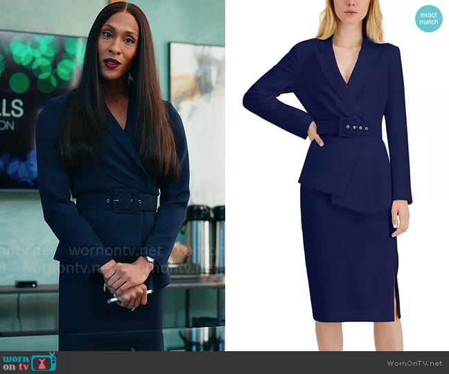 Sofia’s navy belted blazer and skirt suit on Loot