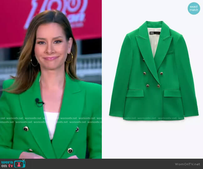 Tailored Double Breasted Blazer by Zara worn by Rebecca Jarvis on Good Morning America