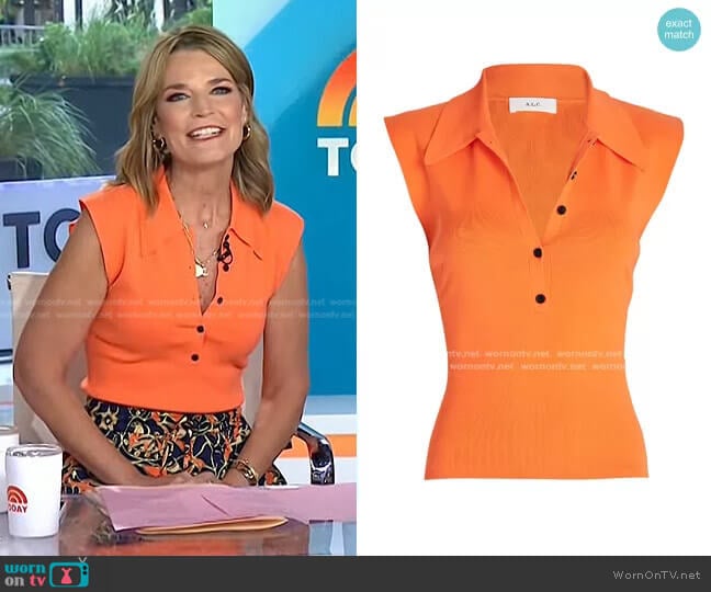 WornOnTV: Savannah’s orange polo top and floral asymmetric hem skirt on ...