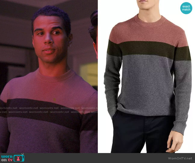 Ted Baker Lastmi Sweater worn by Andrew Spencer (Mason Gooding) on Love Victor