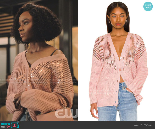 Amika Cardigan with Sequins by Tell Your Friends worn by Zenzi Fullington (Ashleigh Murray) on Tom Swift