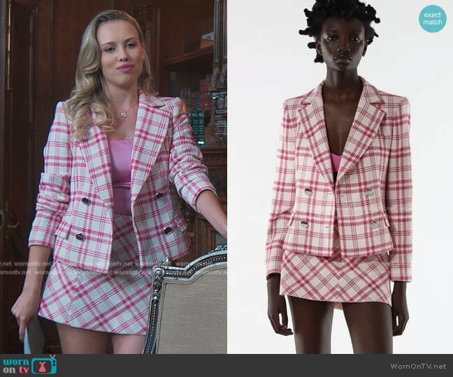 Textured Plaid Blazer and Skirt by Zara worn by Elinor (Gracie Dzienny) on First Kill