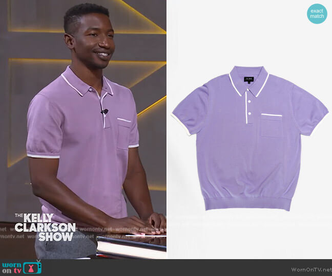 Tipped Cotton Sweater Lavender Polo by Tie Bar worn by Mamoudou Athie on  The Kelly Clarkson Show