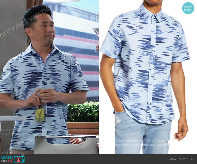 Short Sleeve Cotton Button-Up Shirt by Topman worn by Parry Shen on General Hospital