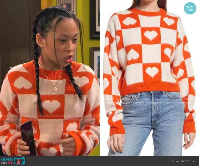 Heart Check Crop Sweater by Topshop worn by Ivy (Emmy Liu-Wang) on Ravens Home