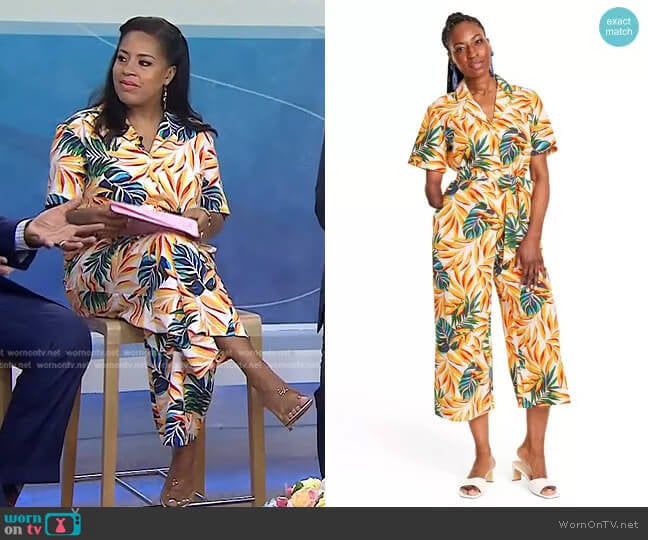 Tropical Print Tie-Front Jumpsuit by Tabitha Brown for Target worn by Sheinelle Jones on Today