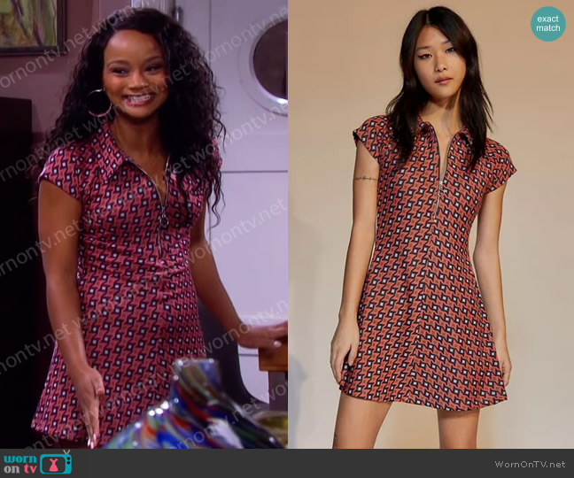 Arlo Zip Up Mini Dress by Urban Outfitters worn by Chanel Dupree (Raven Bowens) on Days of our Lives