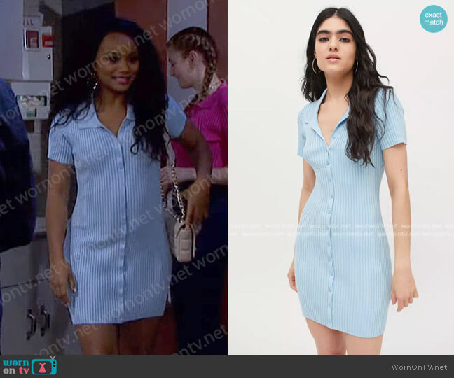 Dale Ribbed Bodycon Polo Dress by Urban Outfitters worn by Chanel Dupree (Raven Bowens) on Days of our Lives