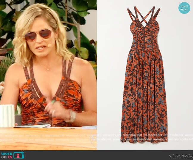 Anya open-back ruched floral-print silk-crepe maxi dress by Ulla Johnson worn by Sara Haines on The View