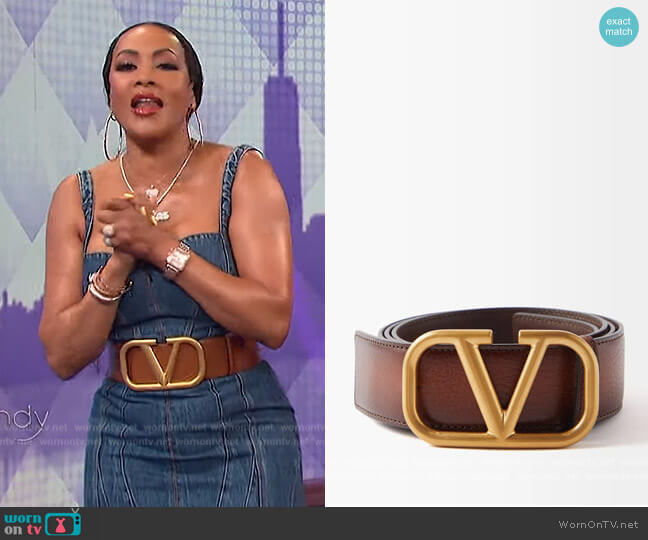 Vivica A. Fox’s brown V belt on The Wendy Williams Show