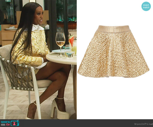 Metallic Effect Mini Skirt by Valentino worn by Chanel Ayan (Chanel Ayan) on The Real Housewives of Dubai