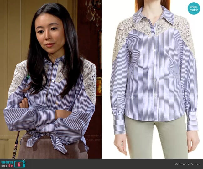 Veronica Beard Sachse Shirt worn by Allie Nguyen (Kelsey Wang) on The Young and the Restless