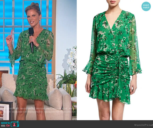 Sean Floral-Print Ruched Flounce Dress by Veronica Beard worn by Natalie Morales  on The Talk