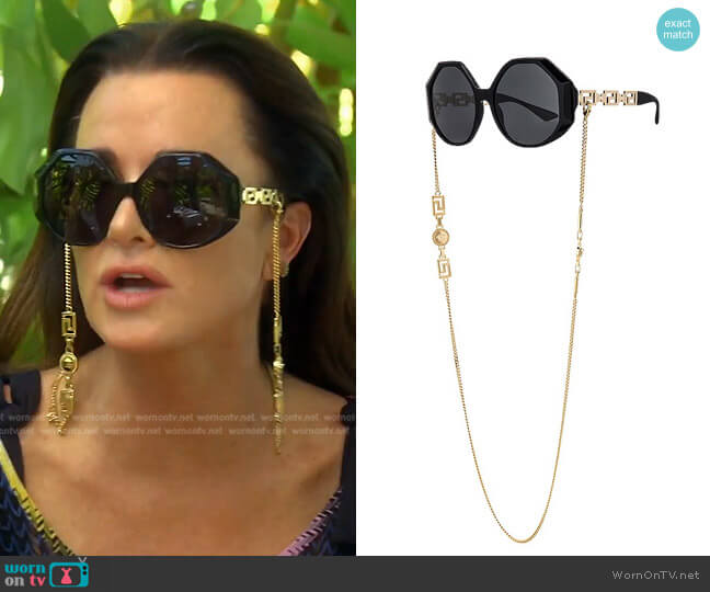 Greca Chain Sunglasses by Versace worn by Kyle Richards  on The Real Housewives of Beverly Hills